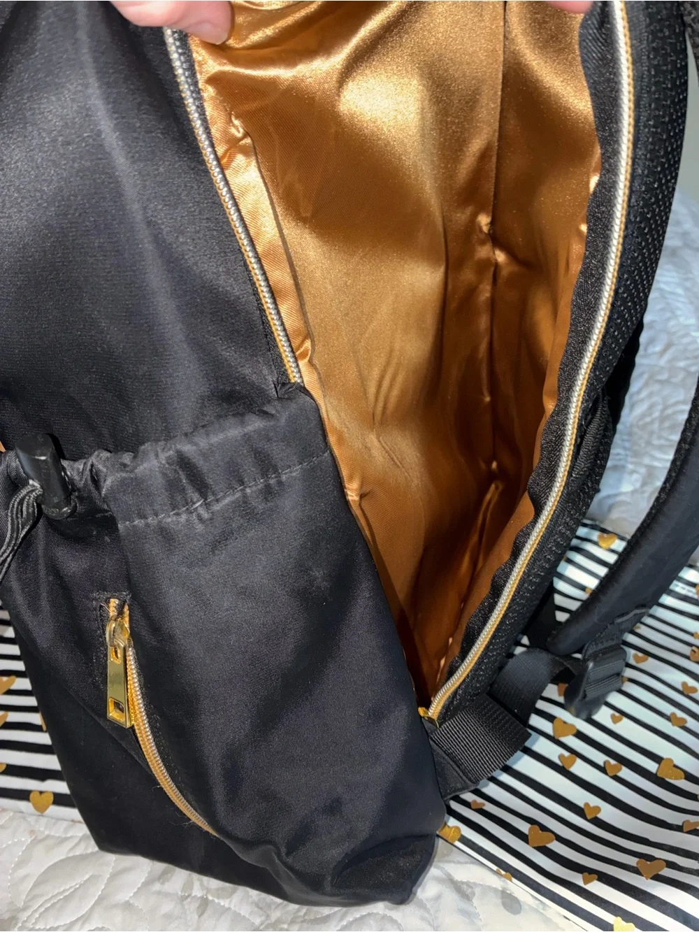 Kalea Black Diaper Backpack with Gold Hardware